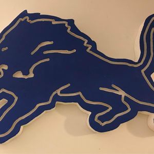 Detroit Lions Football Blue Wooden Painted Sign